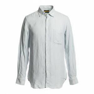 Steppin' Out Blue White Stripe 100% Linen Button Front Shirt Men Medium Preppy